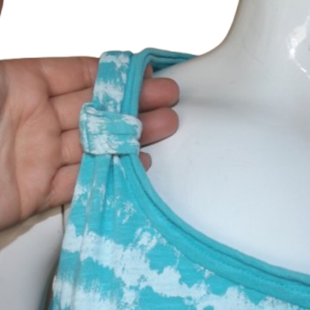 FRESH PRODUCE Dress, M, Aqua/Blue, White abstract stripes, Cut-out back, Jersey - Picture 7 of 13